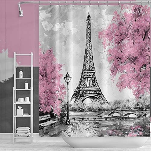 Qinunipoto 60x72 inch Eiffel Tower Shower Curtain Polyester Oil