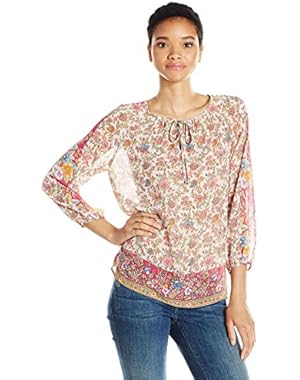 Women's Scarf Print Peasant Top