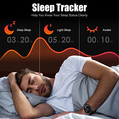 Military Smart Watches for Men Make Call 1.39" HD Big Screen Fitness Tracker Rugged Tactical Smartwatch Compatible with iPhone Samsung Android Phones Heart Rate Sleep Monitor Sports Watch, Bluetooth