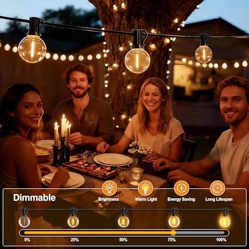 AODLEDY Outdoor String Lights, 60FT/18m 25+2 LED G40 Bulbs Garden Lights Mains Powered with Remote Control Dimmable Timer, Waterproof Festoon Light for Balcony Gazebo Patio Pergola