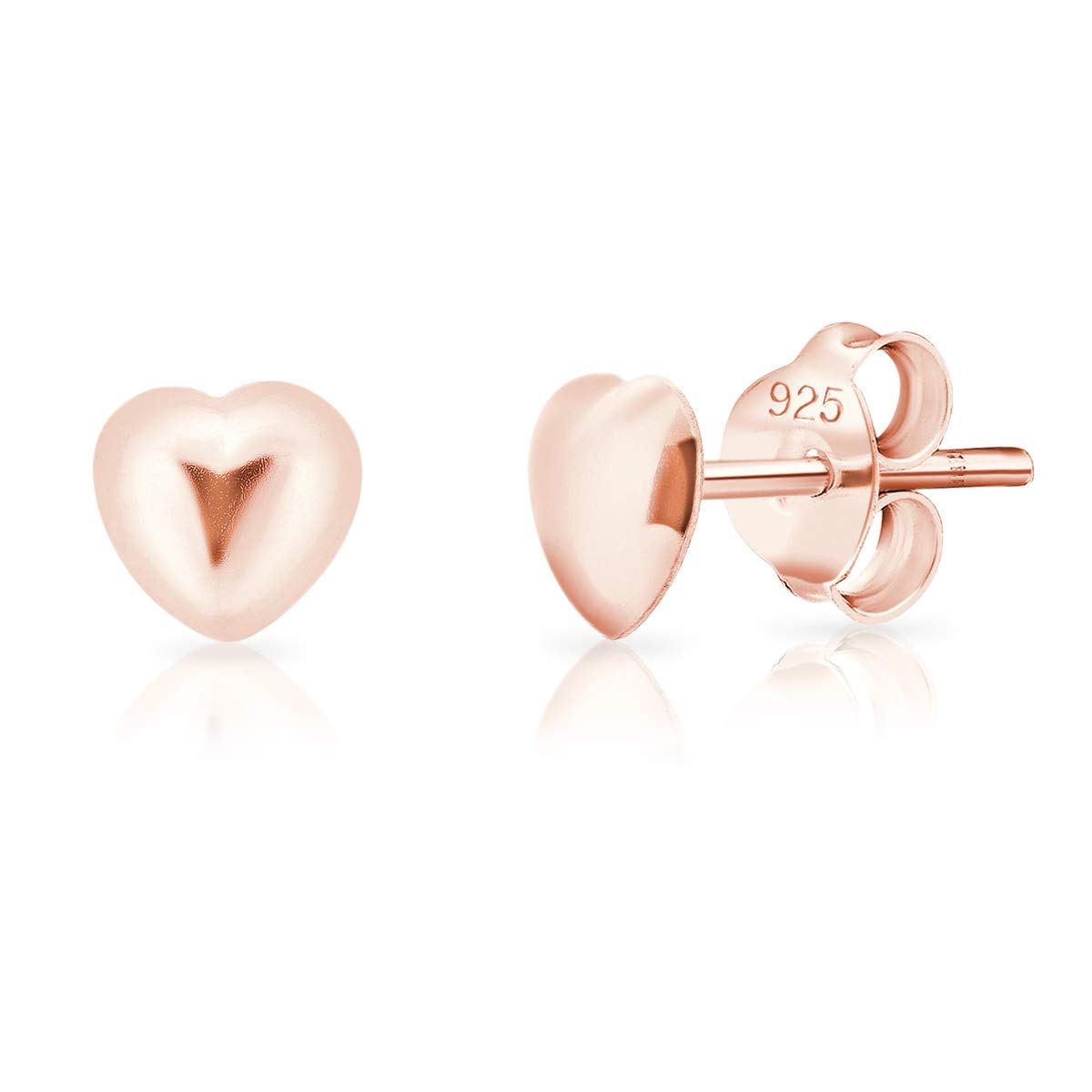 DTPsilver® SMALL 925 Sterling Silver Rose Gold Plated Studs Earrings - Heart - Diameter: 5 mm