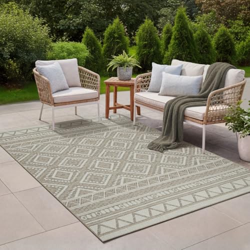 the carpet Calgary - Outdoor Teppich Wetterfest für Balkon & Terrasse, Robuster Flachgewebe Teppich für Garten, Pflegeleicht In- & Outdoor, Boho Vinta