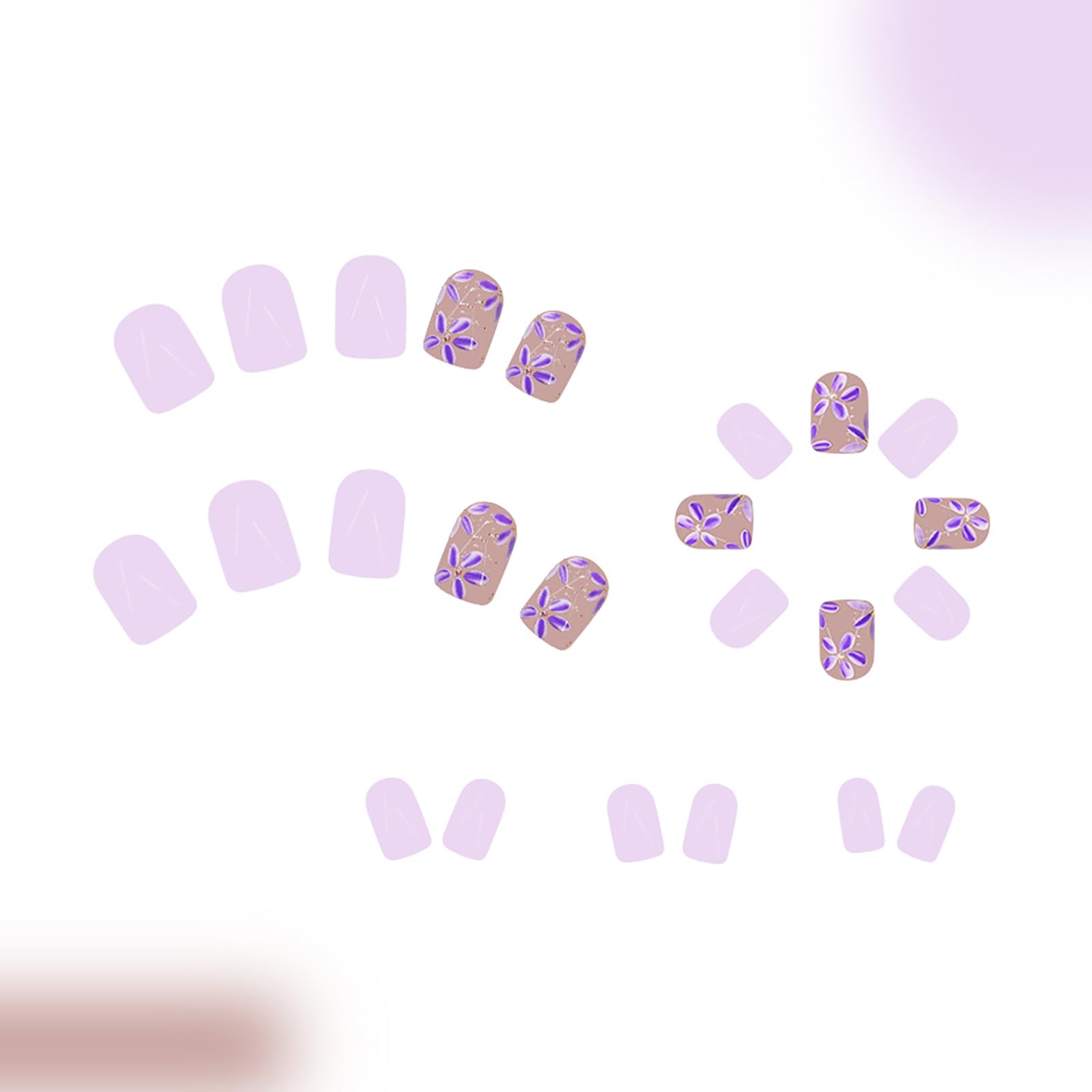 24Pcs Purple Press on Nails Cute Flower Design Fake Nails Spring Press on Nails Short Square Acrylic Nails Glitter Press on Nails Stick on Nails for Women and Girls Spring Summer Nail Art Decor - Image 4