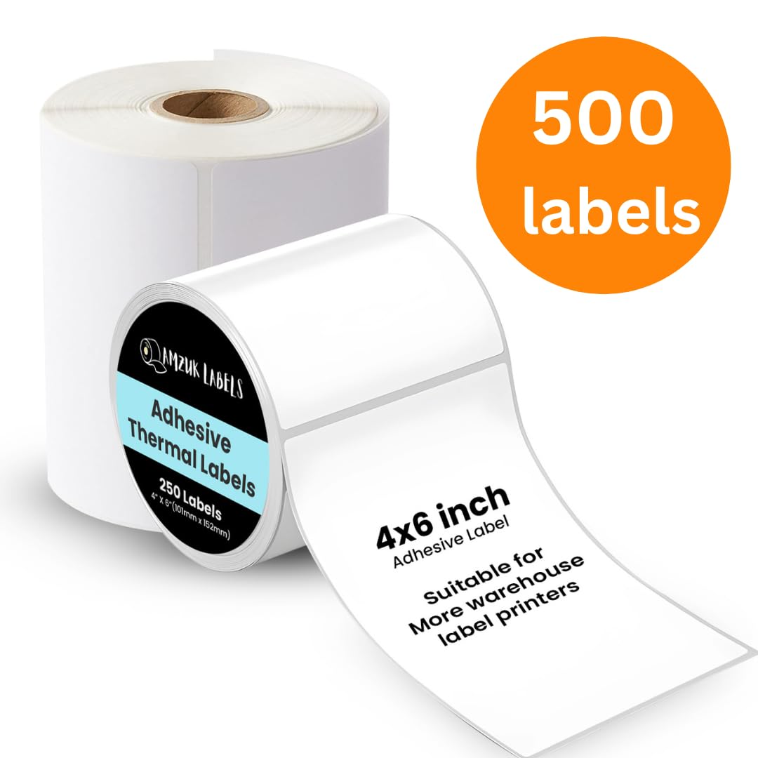 2 Rolls 500 Labels, Thermal Labels 4" x 6" | Shipping Labels | 101mm x152mm | 250 Labels/roll | Large Shipping Labels| Sticky Labels on a roll | Works with Any Zebra, MUNBYN Printers