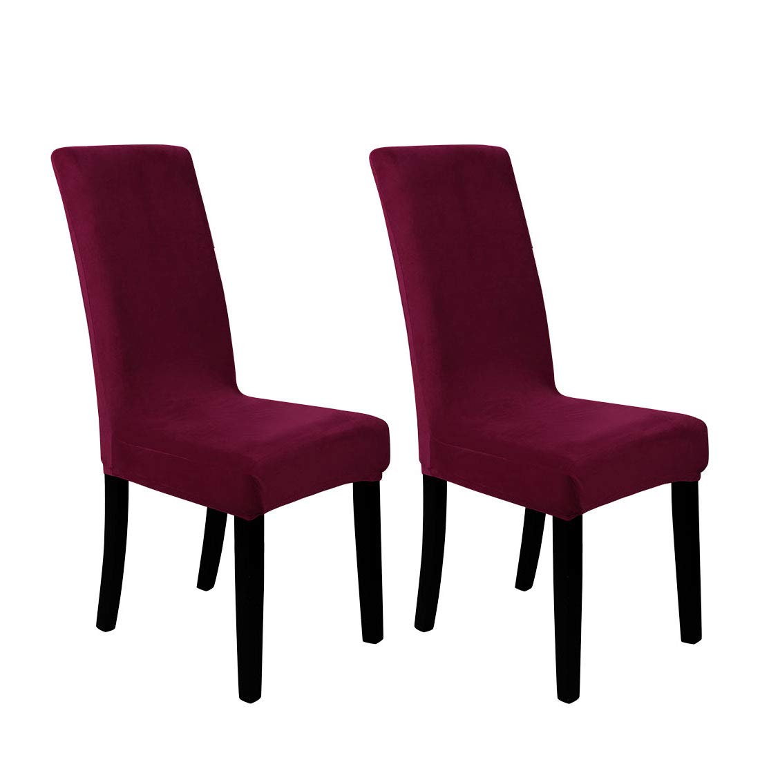 PiccoCasa Velvet Spandex Fabric Stretch Dining Room Chair Slipcovers Super Fit Chair Protector Home Decor Set of 2 Washable Burgundy Medium