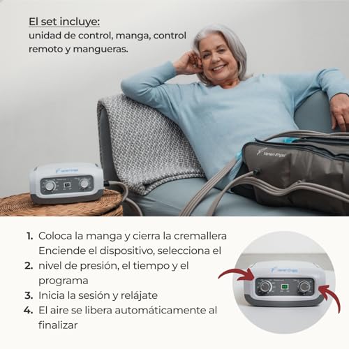 Venen Engel 4 Home Pressotherapy Massage Equipment with Leg Boots and Abdominal Belt, 4 Air Chambers, Pressure and Time Easily Configurable