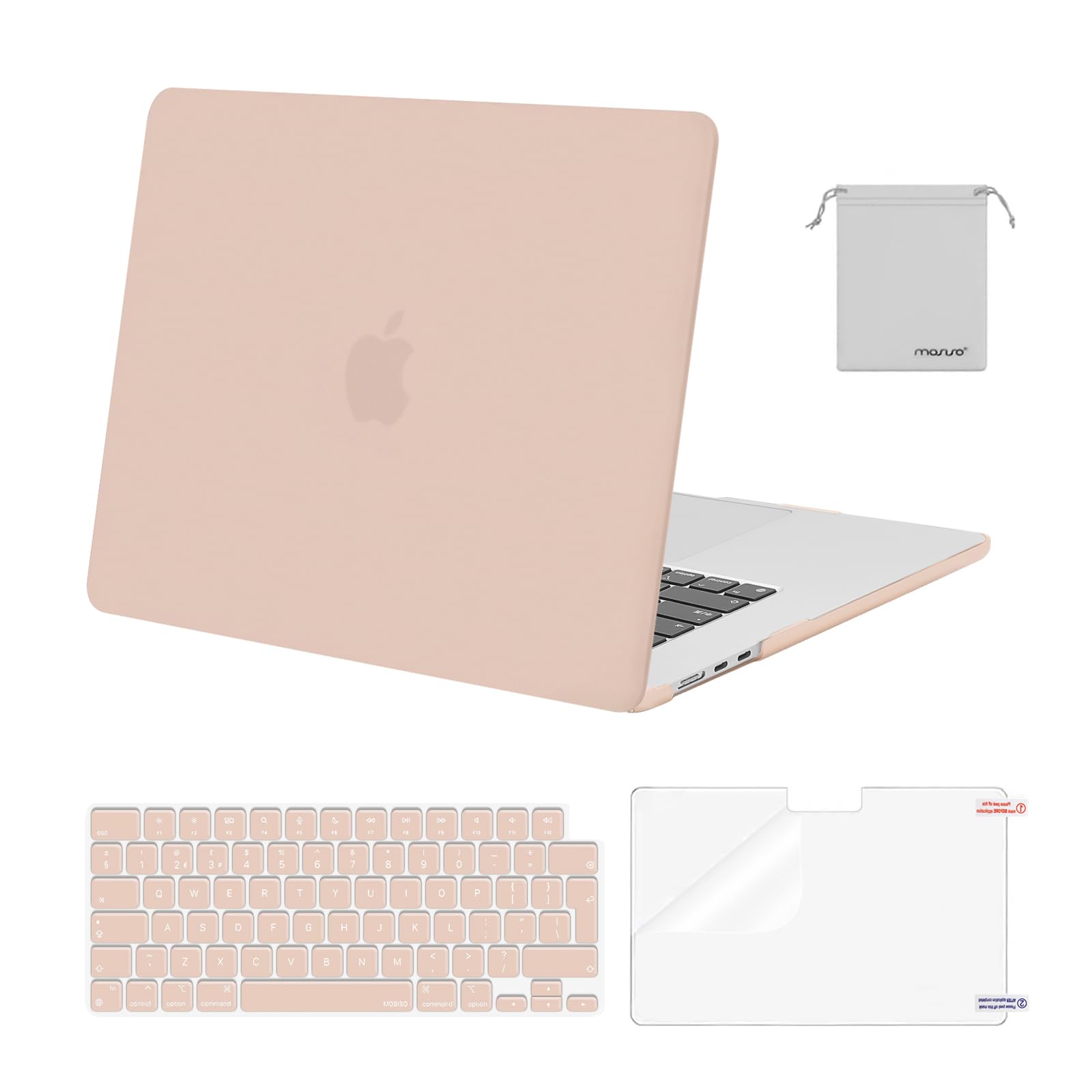MOSISO Scratch-Resistant Case Compatible with MacBook Air 15 inch M5 M4 M3 M2 2026-2023 A3448 A3241 A3114 A2941,Protective Hard Shell Laptop Cover Keyboard Skin&Screen Film&Pouch, Camel