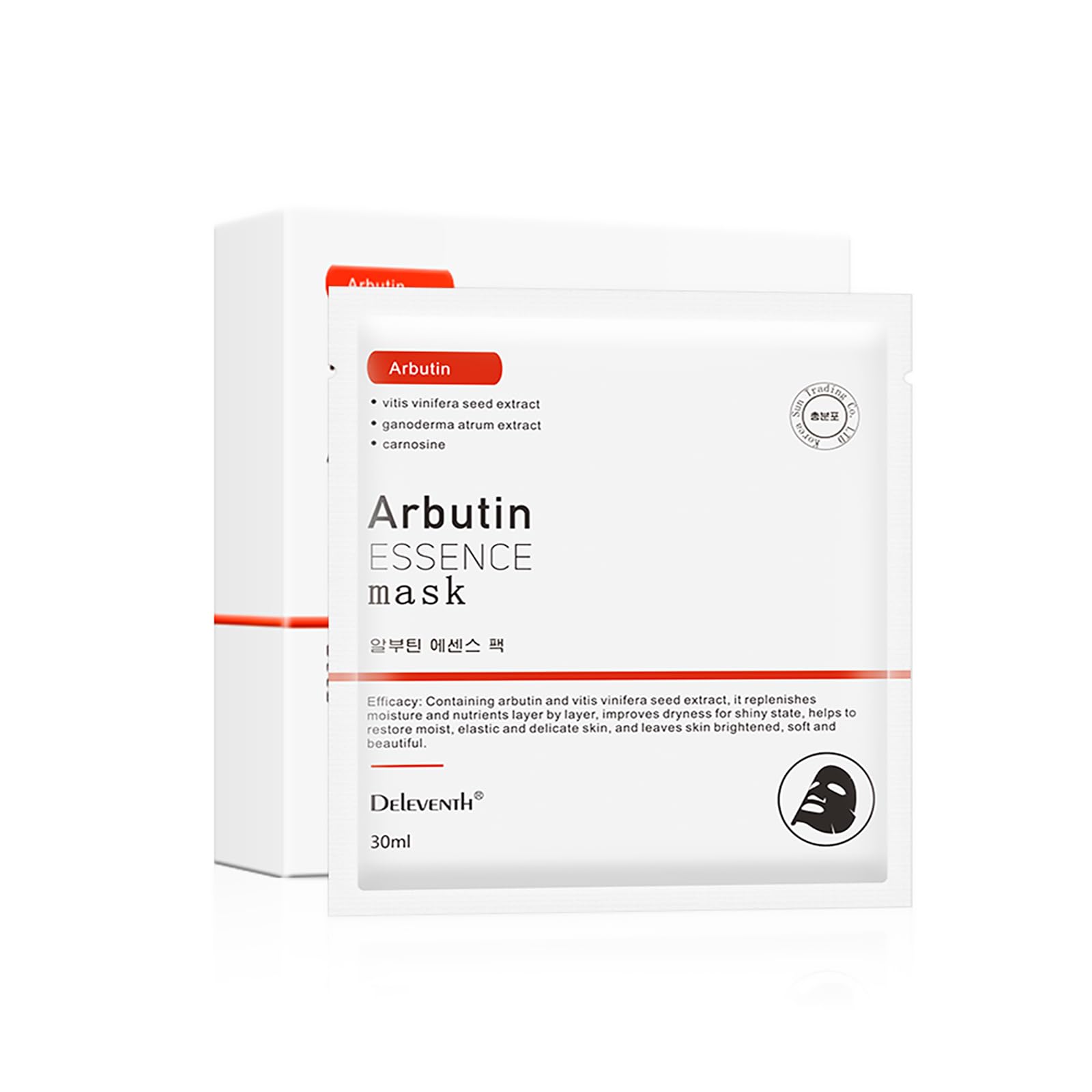 DEleventh Korean Brand α-Arbutin Essence Facial Mask 30ml × 5pcs / Brightens, Hydrates, and Firms Skin, Balances Skin Moisture and Oil, Reduces Dark Spots and Fine Lines