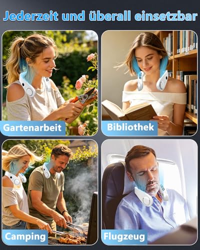 Kouric Neck Fan with Cooling, Neck Fans Extra Quiet (35 dB) 24 Hours USB-C 5500 mAh, 5 Levels & LED Display, Rotorless Fan for Hanging for Women/Men/Children/Outdoor/Indoor