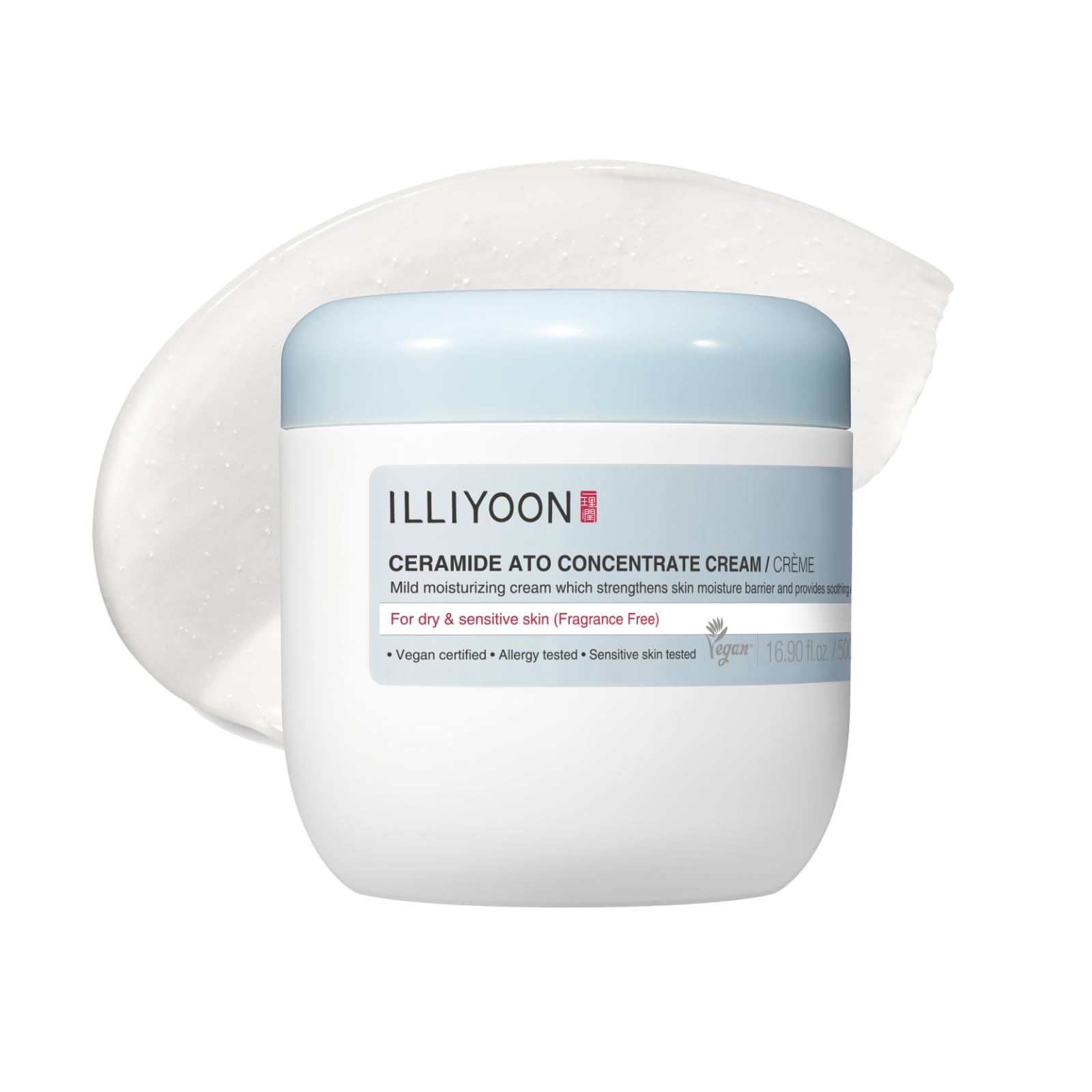 ILLIYOON Ceramide Ato Concentrate Cream (500ml, 16.9 Fl Oz) | Moisturizer for Dry&Sensitive Skin, 100hr Hydration, Restoring Skin Barrier | Gentle for Infants and Adults | Vegan | Fragrance Free