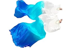 Anlising 1 Pair Belly Dance Silk Veil Fans, Women Silk Belly Dance Fan, Women Belly Dance Fan Veil, Handmade Silk Dance Fan, Bamboo Long Fans Veils, Long Silk Fan,for Belly,National Dance(Left+Right)