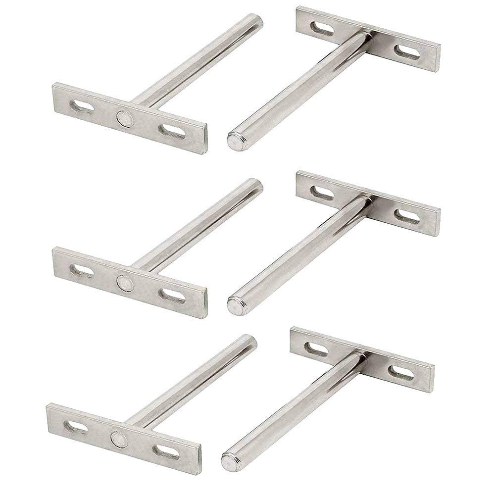 Gasea 6 Pack Floating Shelf Brackets, 3 Inch Stainless Steel Invisible Shelf Supports, Heavy Duty Concealed Wall Mount Brackets for Wood Shelves, Bookshelves, DIY Storage