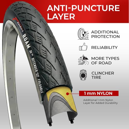 Fincci Bicycle Tyre 700 x 32c – Pair of 28 Inch Tyres, 32-622 with Puncture Protection Puncture Protection 1 mm for Road Bike, Mountain Bike, Electric Bicycle, Tour – Pack of 2 Roam
