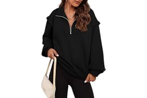 EVALESS Womens Oversized Sweatshirts Casual Half Zip Up Hoodies V Neck Long Sleeve Loose Fall Clothes Outfits Pullover