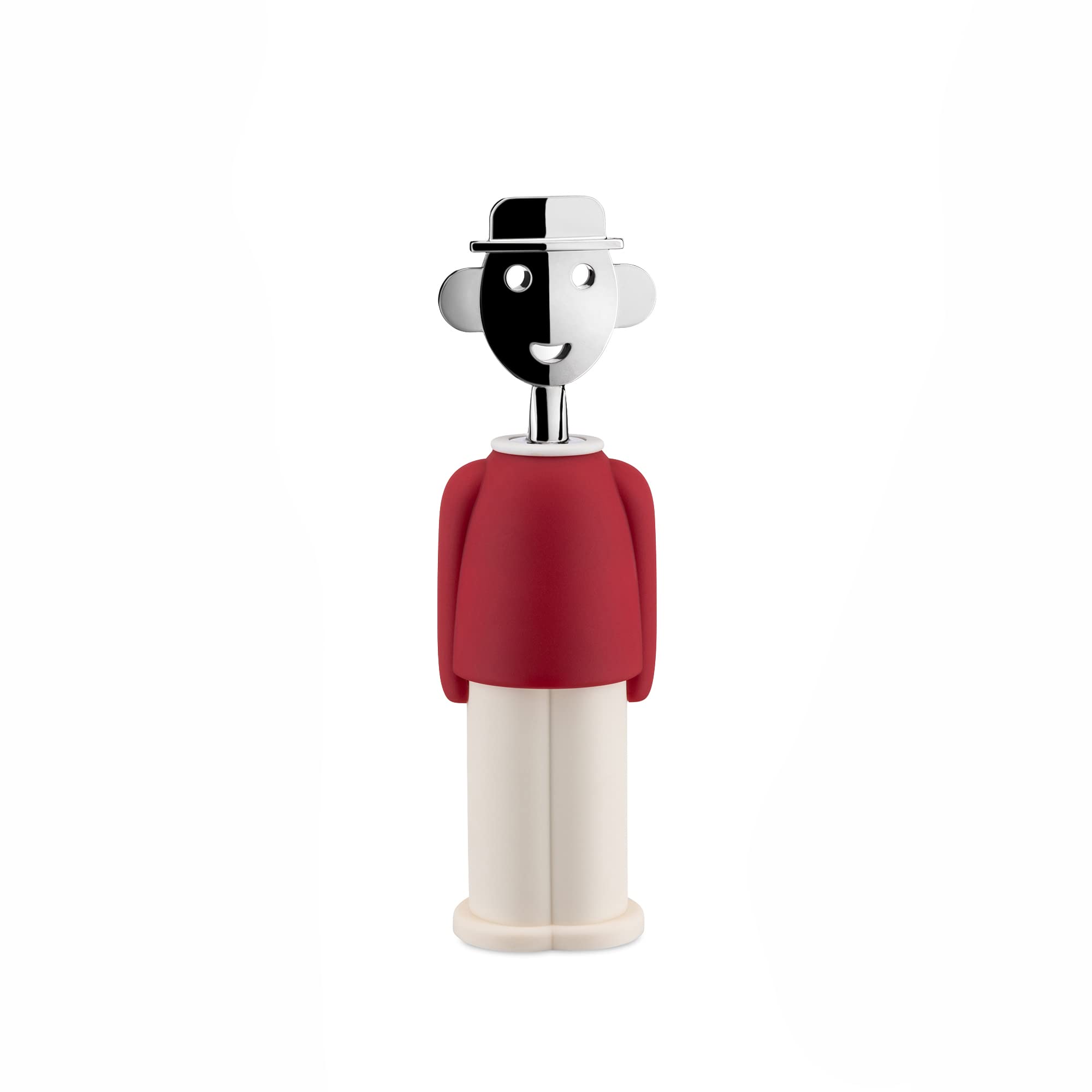 Alessi AAM23 R Design Corkscrew, Chrome Zamak and Thermoplastic Resin, Red