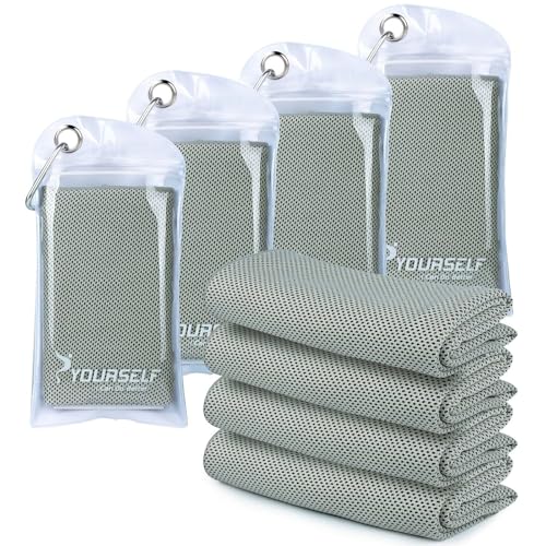 SYOURSELF Cooling Towels for Neck and Face, 4 Pack 40" x 12" Cooling Towel for Hot Weather, Soft Breathable Instant Cool Chilly Pad for Sports Golf Yoga Gym Athletes Camping Ice Towels(Grey)