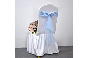 JADERYS Pack of 50 Double Bows Organza Stretch Chair Sashes for Romantic Wedding Holiday Party Celebration Birthdays Chair Decorations (Light Blue, 50pcs)