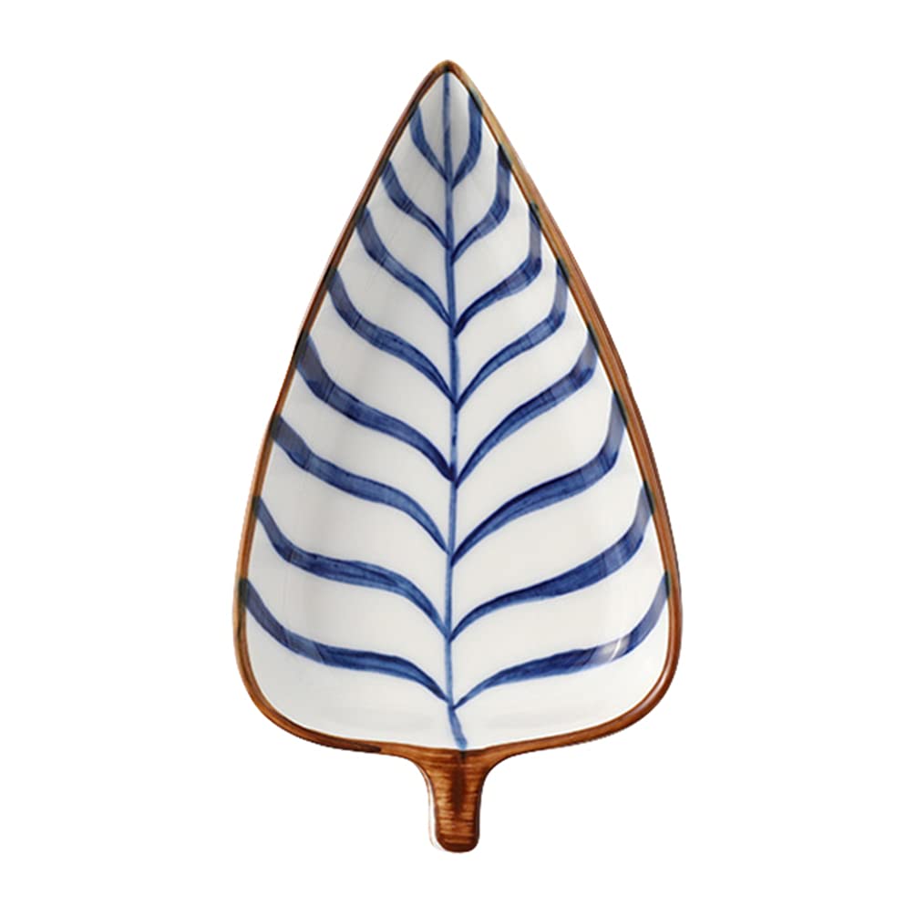 Lurrose 1pcs Leaf Shaped Ceramics Seasoning Dishes Tea Bag Holders Ketchup Saucer Bowls Small Appetizer Plates Vinegar Spice Salad Soy Sushi Wasabi Seasoning Dipping Bowls Blue Style 2