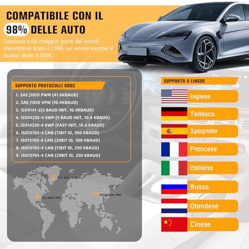 OBD2 Car Diagnosis OBD Scanner: Italian OBD2 Diagnostic for Multibrand – Car Engine Error Reader with OBD2 Functions – Professional Diagnostic Compatible with BMW Ford VW Audi All OBDII Vehicles