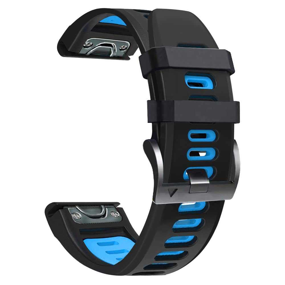 Fleshy Leaf 22mm tow color Bracelet Strap Compatible for Garmin Fenix 7,Fenix 6,Fenix 6 Pro,Fenix 5,Fenix 5 Plus,Approach S60 S62,Forerunner 935 945,Quick Release Strap Wristband (black-sky blue)