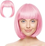Aomig Pink B Short Bob Wig 3 PCS Synthetic Heat Resistant Women