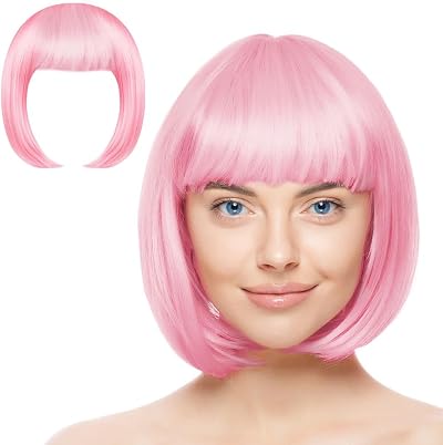 Aomig Pink B Short Bob Wig 3 PCS Synthetic Heat Resistant Women