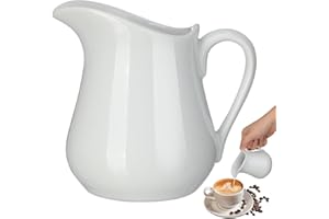 UKCOCO Ceramic Creamer Pitcher with Handle : 250ML Coffee Milk Pitcher Creamer Container for Milk Sauce Salad Coffee (White)