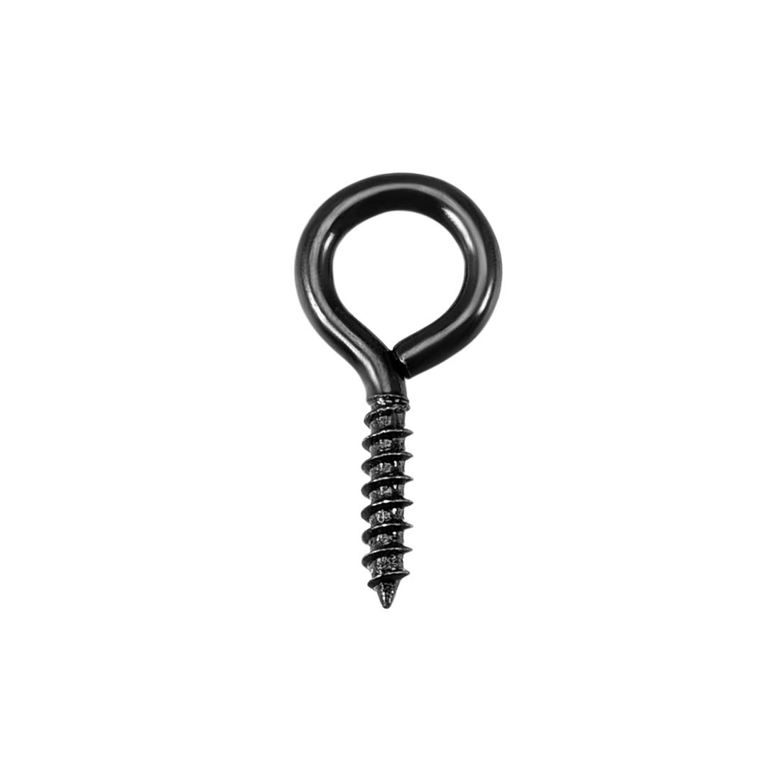 sourcing map 0.07"x0.6" Screw Eye Hooks Self Tapping Screws Screw-in Hanger Eye-Shape Hooks Black 50pcs for Tie-Downs, Lifting and Securing Cables Wires