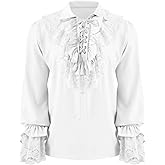 Runcati Mens Pirate Shirt Ruffle Renaissance Victorian Vampire Poet Shirts Steampunk Gothic Medieval Lace Costume