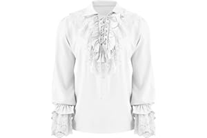 Runcati Mens Pirate Shirt Ruffle Renaissance Victorian Vampire Poet Shirts Steampunk Gothic Medieval Lace Costume