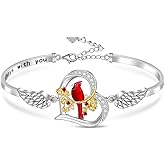 Fenthring Red Cardinal Gifts for Women Cardinal Bracelet Sterling Silver Heart Angel Wing Bracelets Memorial Sympathy Charms Christmas Bird Jewelry