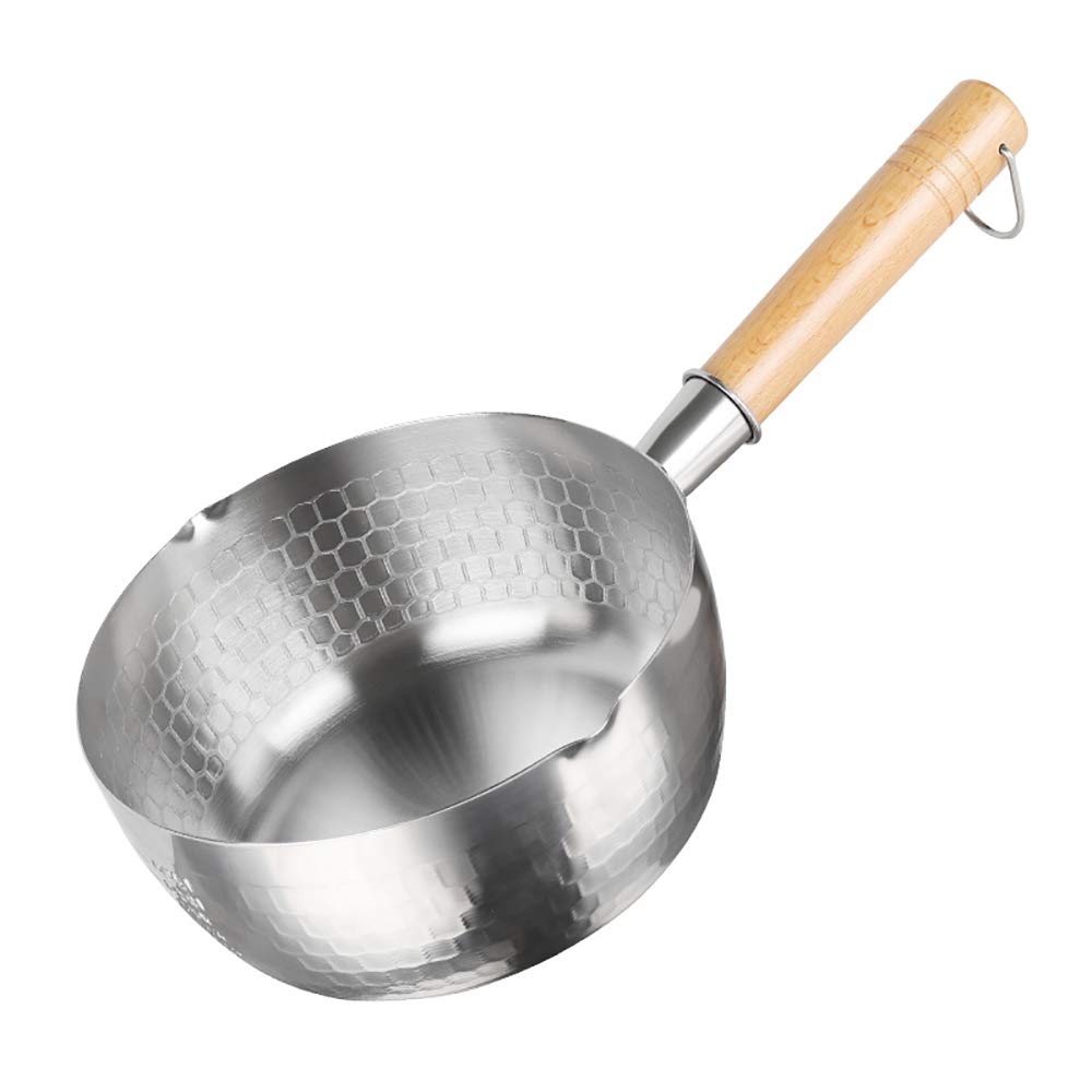 Cdycam Milk Pan 18cm Yukihira Stainless Steel Saucepan Multifunctional Sauce Pot with Wooden Handle (18cm, Stainless Steel)
