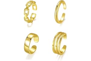PWUEITR 4Pcs/1Set Adjustable Gold Silver Toe Rings for Women Simple Summer Beach Open Toe Rings Set Foot Jewelry