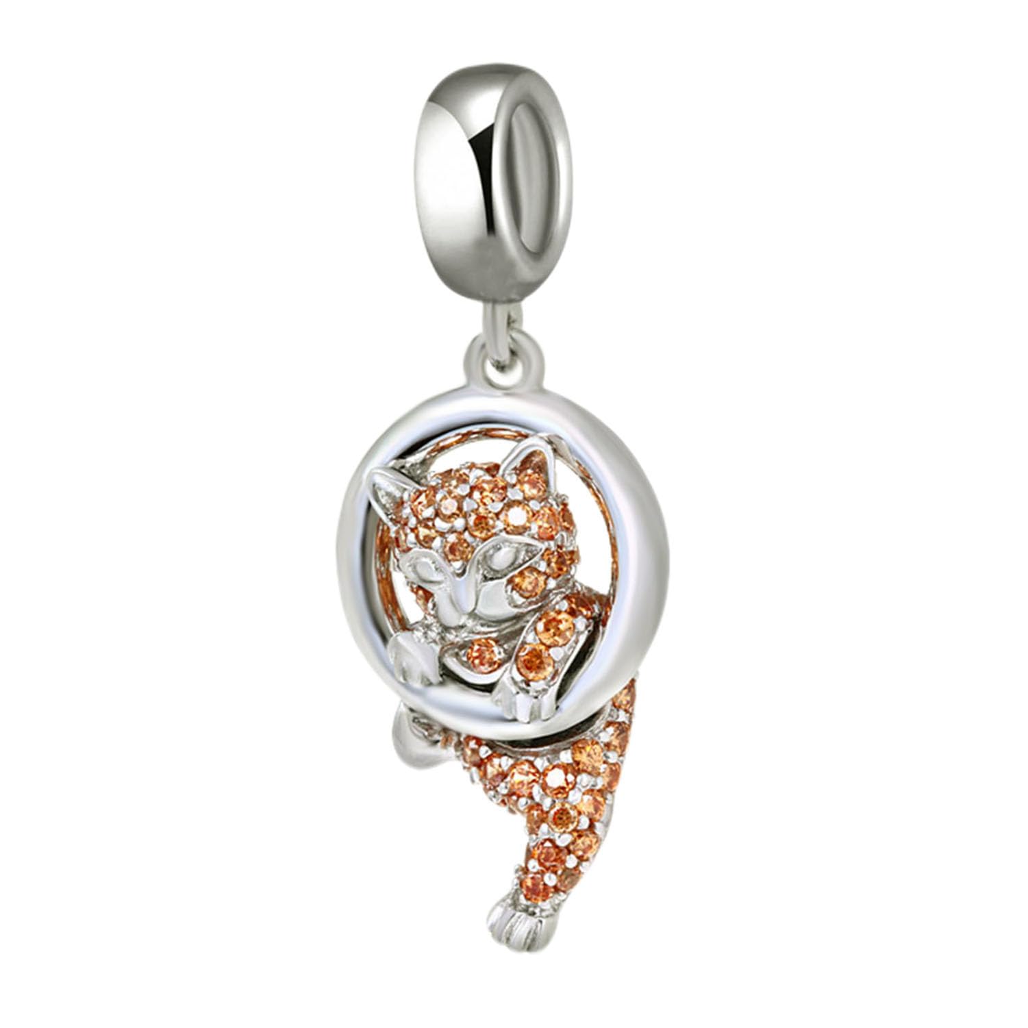 Lucky Cat Charm 925 Sterling Silver Animal Charm Crystal Charm Birthday Charm Christmas Charm for Pandora Charm Bracelet