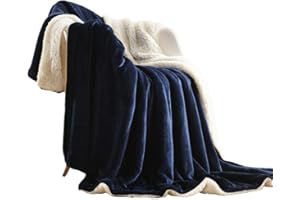 NANPIPER Sherpa Blanket Warm Blankets for Winter Super Soft Fuzzy Flannel Fleece/Wool Like Reversible Velvet Plush Couch Blanket Lightweight(Navy Blue Throw Size 50"x60")