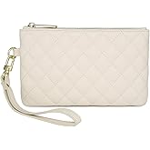 Mossruta Premium Genuine Grain Leather Wristlet Pouch Zip Clutch Bag w. Card Slots Phone Purse w. Wrist Strap For Men Women