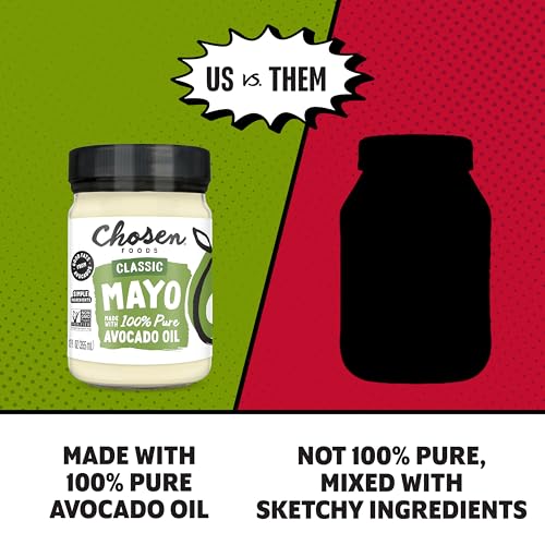 Chosen Foods Avocado Oil Mayo Traditional 12 oz, Non-GMO, 100% Pure, Gluten Free, Dairy Free for Sandwiches, Dressings and Sauces