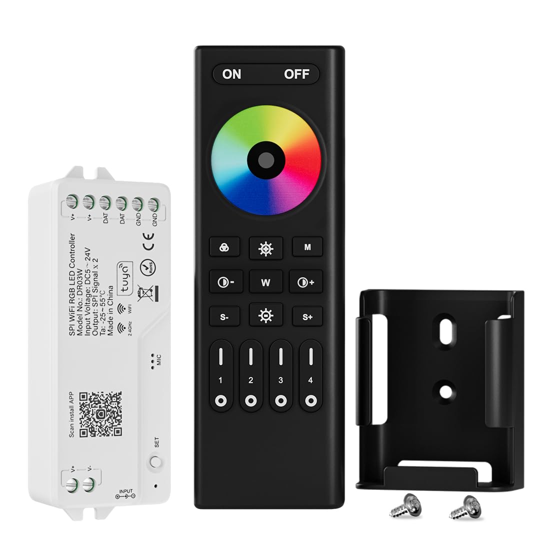 BTF-LIGHTING 2.4G WiFi SPI RGB LED Controller DR03W and RF Remote RC03RFB Kit Support Tuya/Smart Life APP Control Third-Party Voice Control for WS2811 WS2812B WS2813 WS2815 etc RGB LED Strips