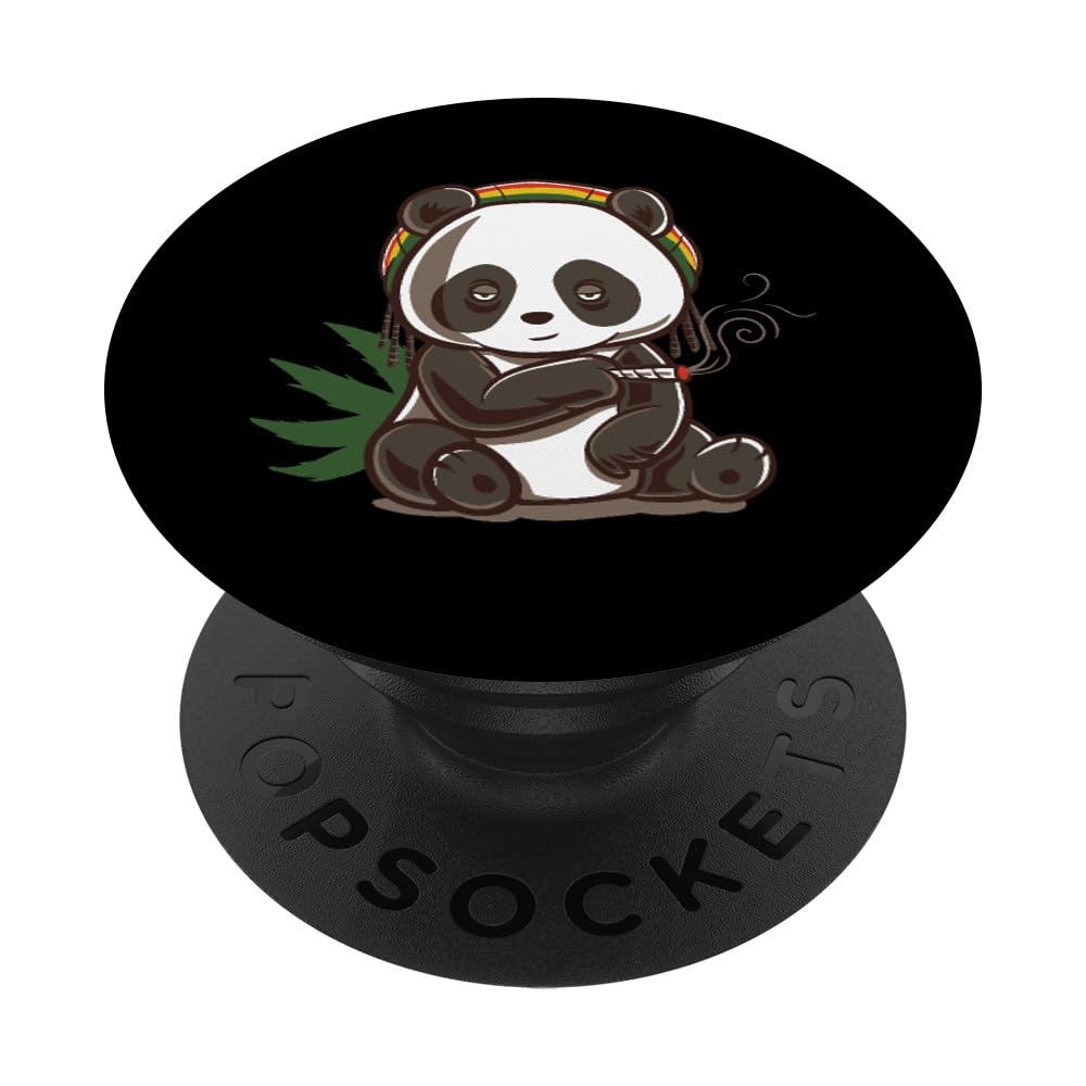 Panda Smokes Grass Marijuana Cannabis Weed Rastafari Stoner PopSockets Adhesive PopGrip