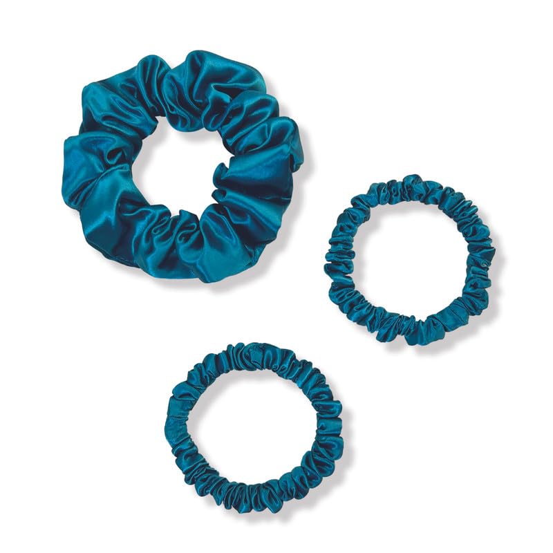 townssilk 3ct Pack 100% Pure Mulberry Silk Hair Tie, 22 Momme, Hair-Friendly, Luxurious, Bouncy, Peacock Blue — image 1