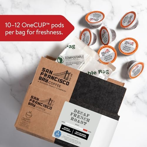 SAN FRANCISCO BAY COMPOSTABLE COFFEE PODS – DECAF FRENCH ROAST (36 CT) K CUP COMPATIBLE INCLUDING KEURIG 2.0, DARK ROAST, SWISS WATER PROCESSED