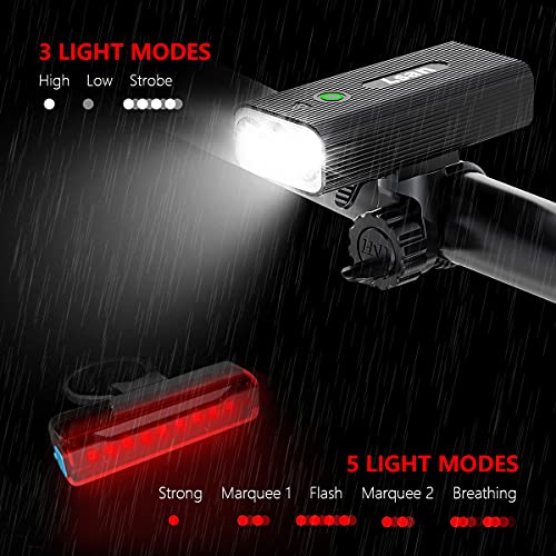 1200 Lumens Bike Lights Front and Back,USB Rechargeable Bicycle Lights
