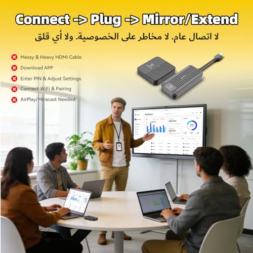 USB-C Wireless HDMI Transmitter and Receiver, Plug & Play – 1080P@60Hz | 2.4G/5G Streaming, 100FT Range, Compatible with Smartphone, Laptop, Netflix, Projector, HDTV, No App and WiFi Required