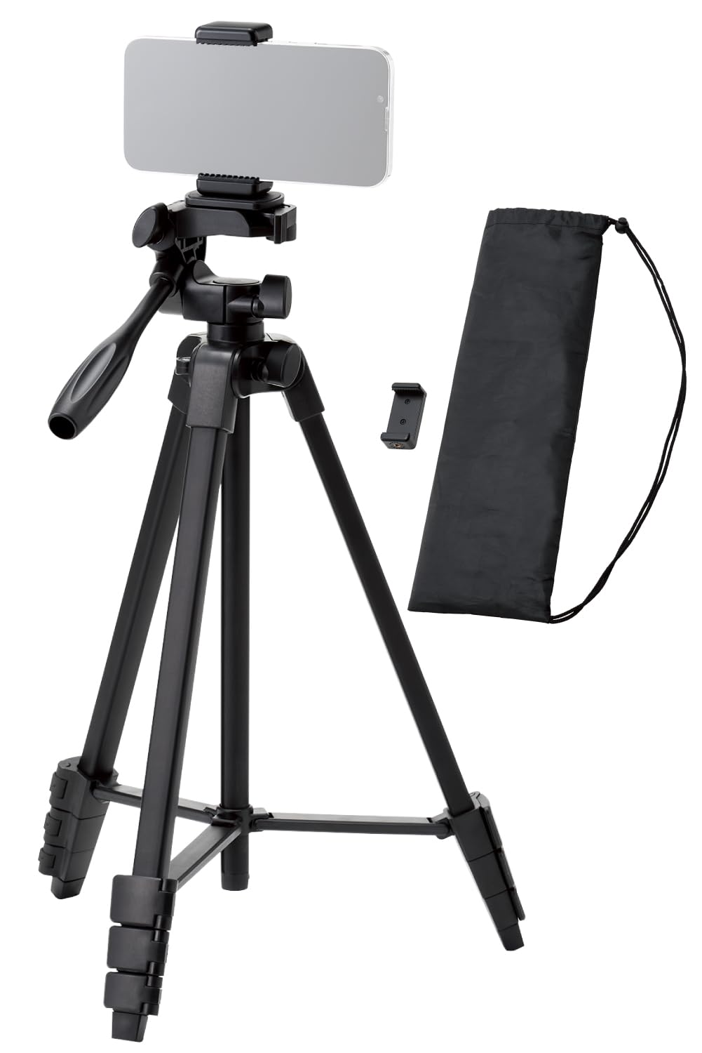 エレコム スマホ カメラ 三脚 3段階伸縮 最大長さ147cm 収納40cm 360度回転 スマホホルダー付き 収納ケース付き 持ち運び 【 iPhone Android カメラ など対応】 ブラック P-STSRSLSBK-AZ商品画像