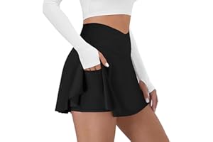 DLOODA Tennis Skirt for Women with Pockets Shorts Crossover High Waisted Athletic Golf Skorts Running Workout Skirts 2 in 1