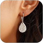 ALEXCRAFT 925 Sterling Silver Teardrop Dangle Hammered Earrings for Women Leverback Drop Earrings Jewelry for Women