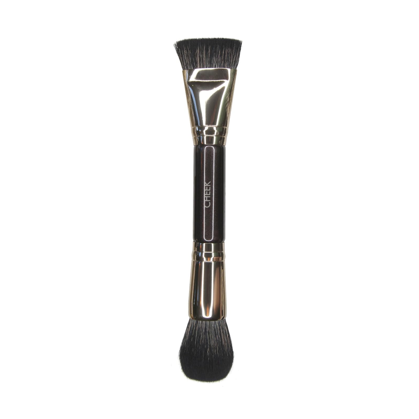 Studio10 Double Ended Vegan Cheek Brush for Blusher Bronzer and Contour Soft Cruelty Free Makeup Brush for Mature Skin Cream or Powder Application Blending Sculpting and Natural Definition