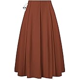 Kate Kasin Women's Pleated Midi Skirt 2025 Fall High Waisted Knee Length Flowy A Line Swing Casual Flared Skirts with Pockets