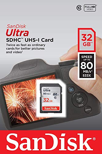 SanDisk Ultra 32GB Class 10 SDHC UHS-I Memory Card up to 80MB/s (SDSDUNC-032G-GN6IN)