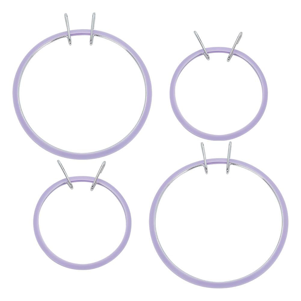 WEBEEDY 4 Pcs 2 Sizes Metal Spring Tension Embroidery Hoops Darning Hoops Cross Stitch Hoop Circle Round Frame for Handy Sewing Embroidery and Cross Stitch Beginners,17.2/11.9cm